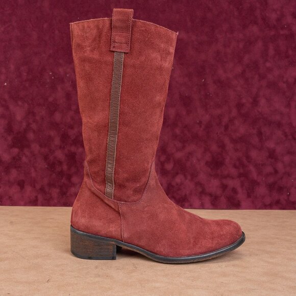 Jeffrey Campbell Ibiza Riding Boots Burgundy Suede Vintage Y2K Womens Sz 10.5 - Picture 4 of 10